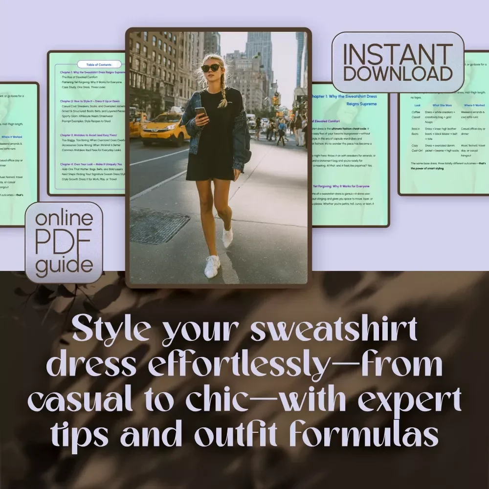 Effortless Edge: The Guide to Styling a Sweatshirt Dress | How to Style Sweatshirt Dress eBook, Digital Download, Casual to Chic Styling Tips