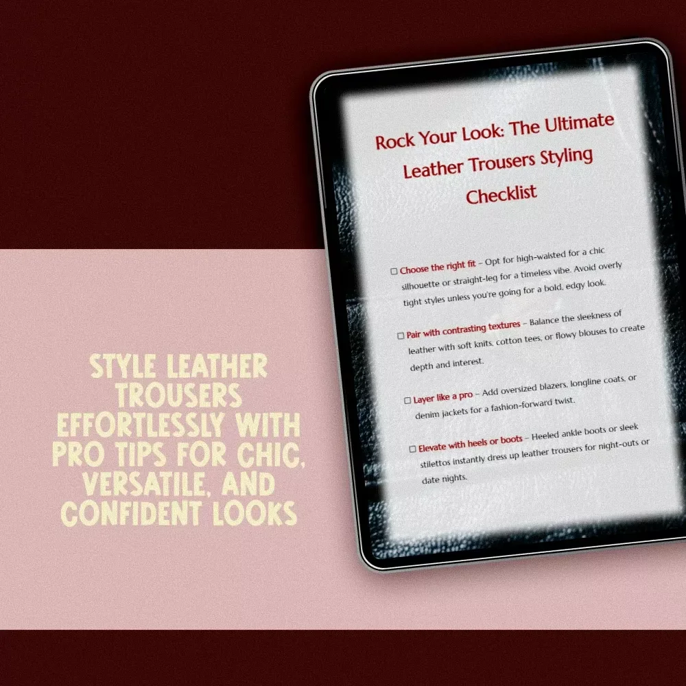 Rock Your Look: The Ultimate Leather Trousers Styling Checklist | How to Style Leather Trousers Outfit Ideas & Fashion Tips Digital Download