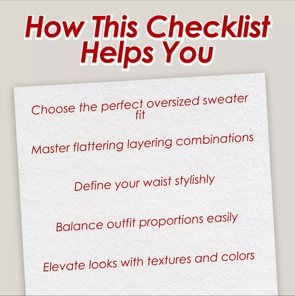 Mastering the Oversized Sweater Look! | Printable Style Checklist | How to Wear Oversized Sweaters Fashion Guide for Effortless Outfits