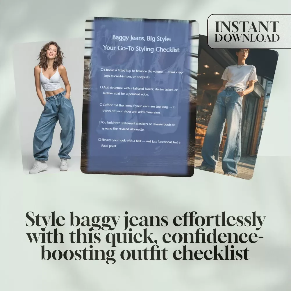 Baggy Jeans, Big Style: Your Go-To Styling Checklist | How to Style Baggy Jeans Digital Download Guide for Trendy Outfits & Effortless Streetwear Looks