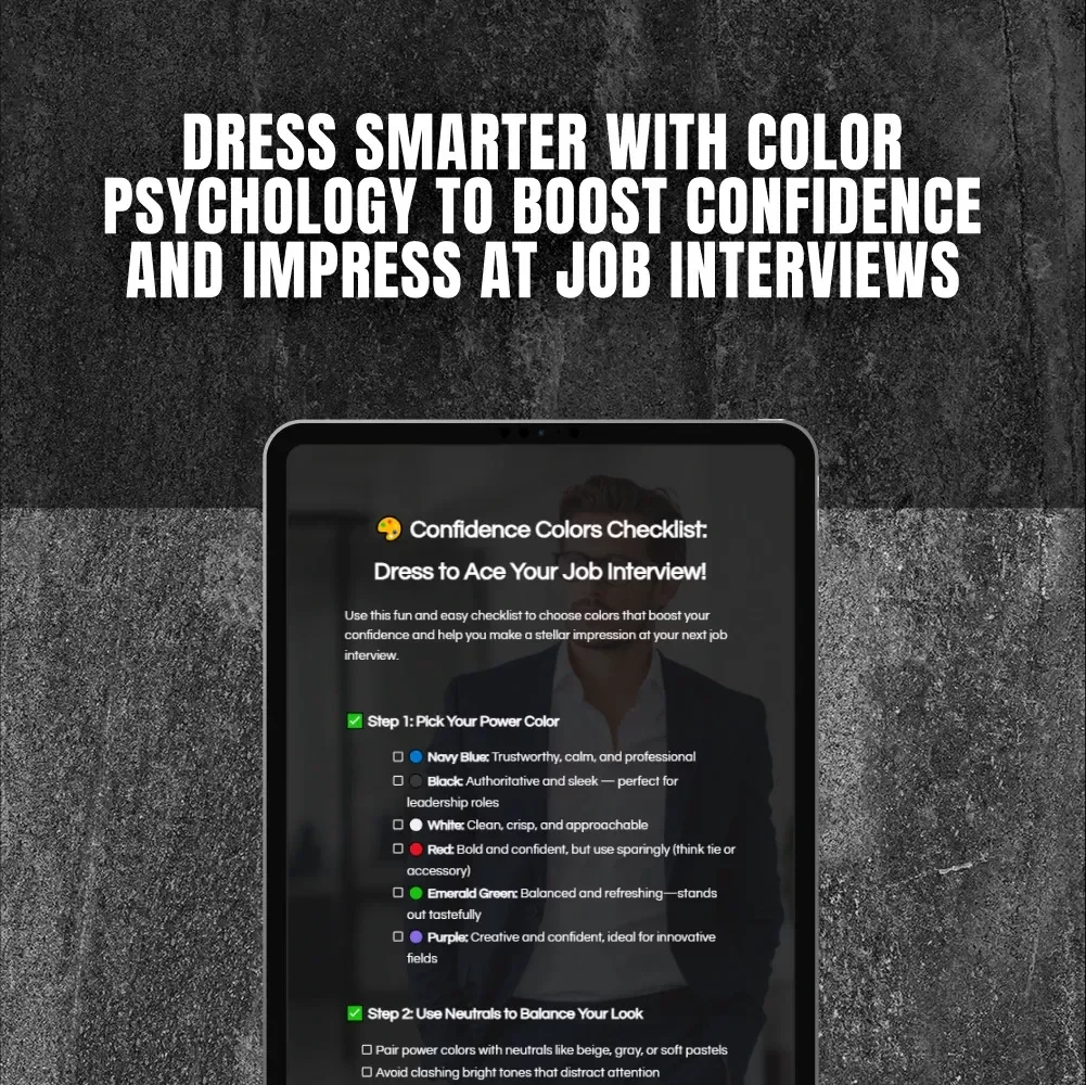 Confidence Colors Checklist: Dress to Ace Your Job Interview! | Digital Download Guide for Best Colors for Job Interview Confidence | Printable Interview Outfit Color Tips