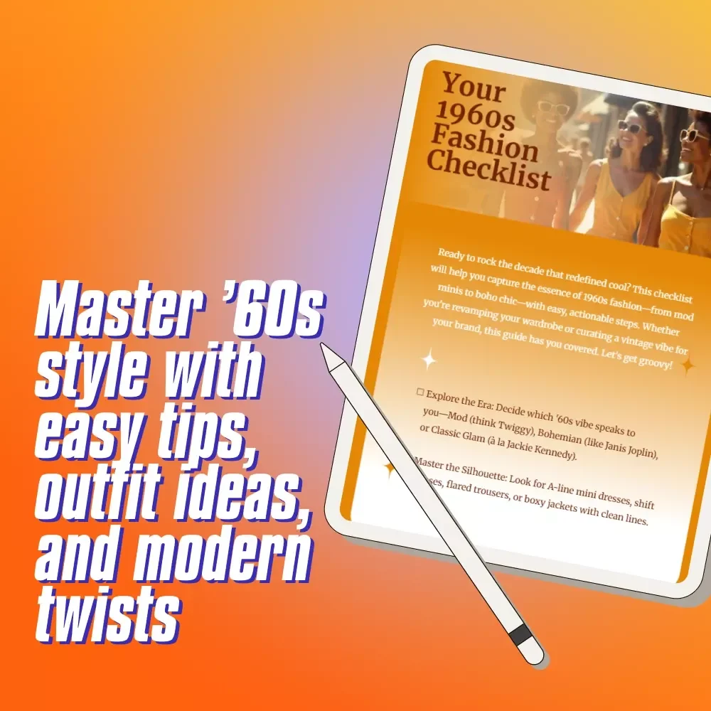Your 1960s Fashion Checklist | Vintage Style Digital Download | 1960's Inspired Fashion Guide & Retro Outfit Planner