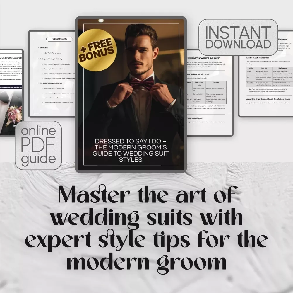 Dressed to Say I Do – The Modern Groom’s Guide to Wedding Suit Styles | Digital Download Men’s Suit Styles Wedding Guide & Groom Styling Tips