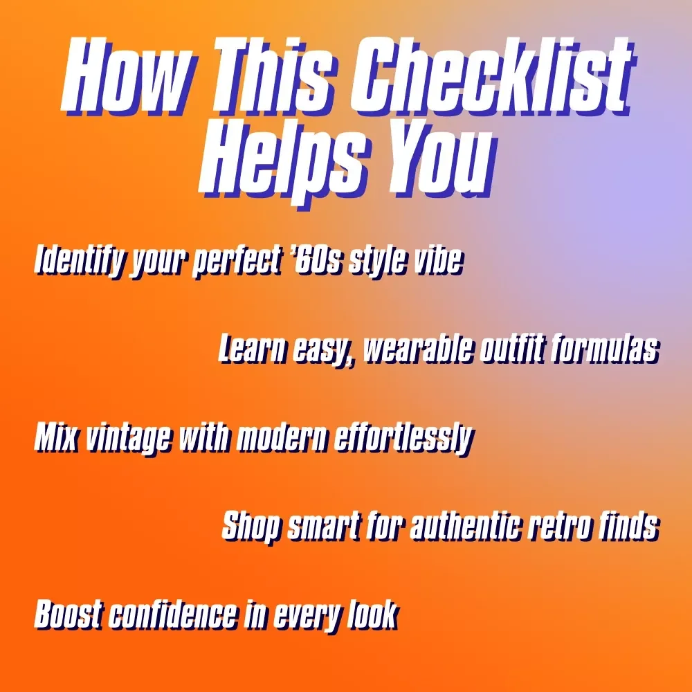 Your 1960s Fashion Checklist | Vintage Style Digital Download | 1960's Inspired Fashion Guide & Retro Outfit Planner