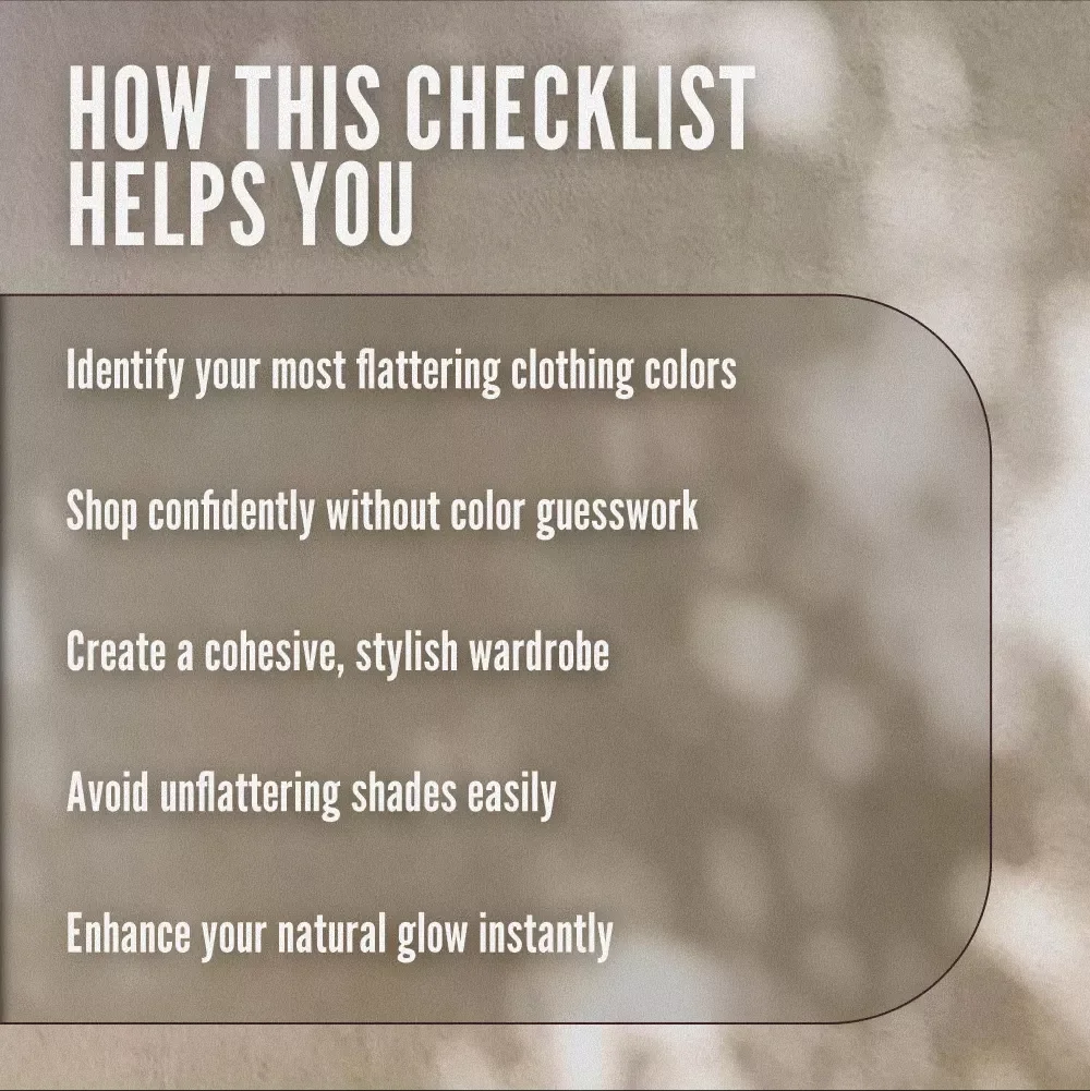 Clothing Colors for Warm Skin Tones Checklist | Digital Download Color Guide for Wardrobe Styling, Fashion Tips & Outfit Inspiration