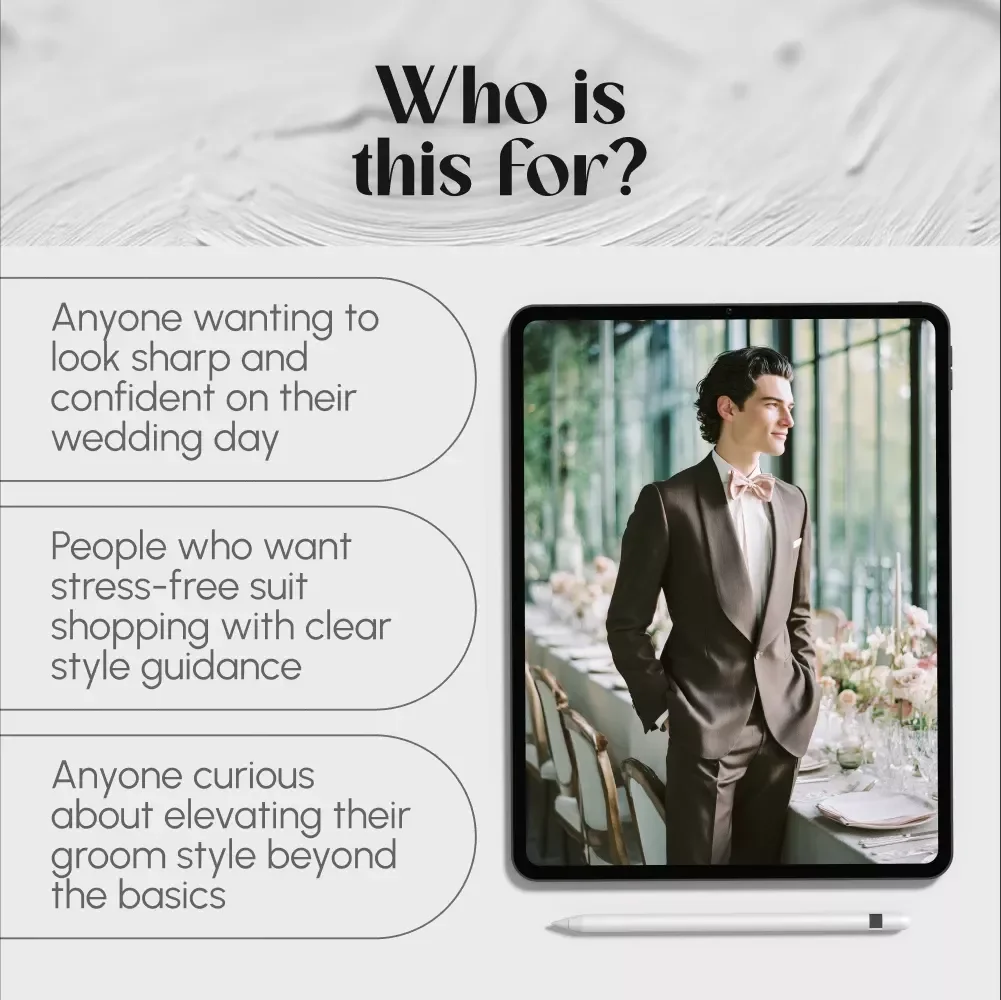 Dressed to Say I Do – The Modern Groom’s Guide to Wedding Suit Styles | Digital Download Men’s Suit Styles Wedding Guide & Groom Styling Tips