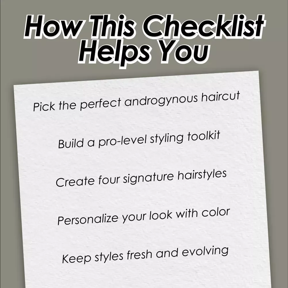The Bold Balance: Androgynous Hair Styling Checklist – How to Style Androgynous Hair Guide for Effortless Gender-Neutral Hairstyles | Digital Download