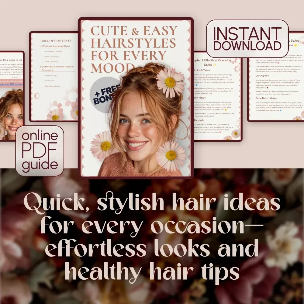 Cute & Easy Hairstyles for Every Mood | Digital Guide for Cute Hair Styles, Quick Braids, Messy Buns & Glamorous Updos
