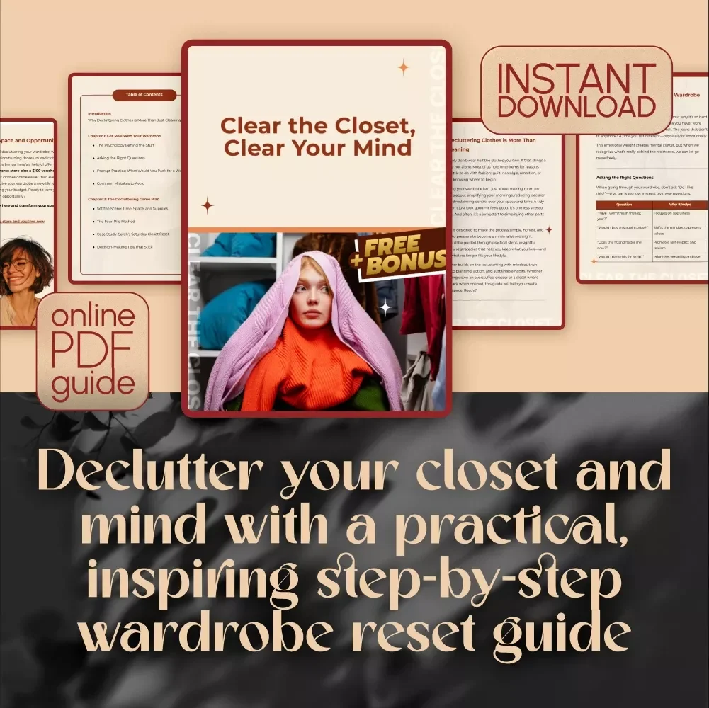Clear the Closet, Clear Your Mind – How to Declutter Clothes Guide for a Stress-Free Wardrobe Reset | Minimalist Closet Organization eBook & Printable Checklist