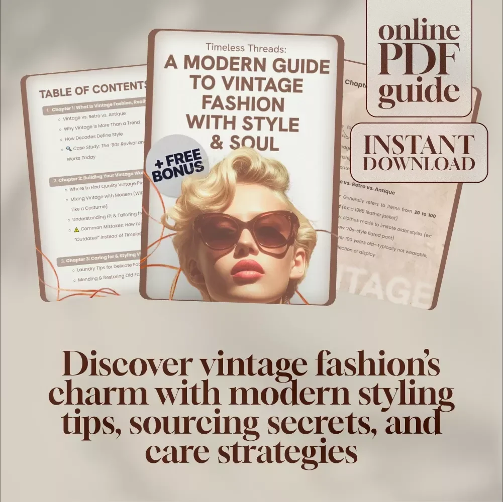 Timeless Threads: A Modern Guide to Vintage Fashion with Style & Soul – Digital Download | Vintage Fashion eBook, Styling Tips, Wardrobe Guide & Sustainability Checklist