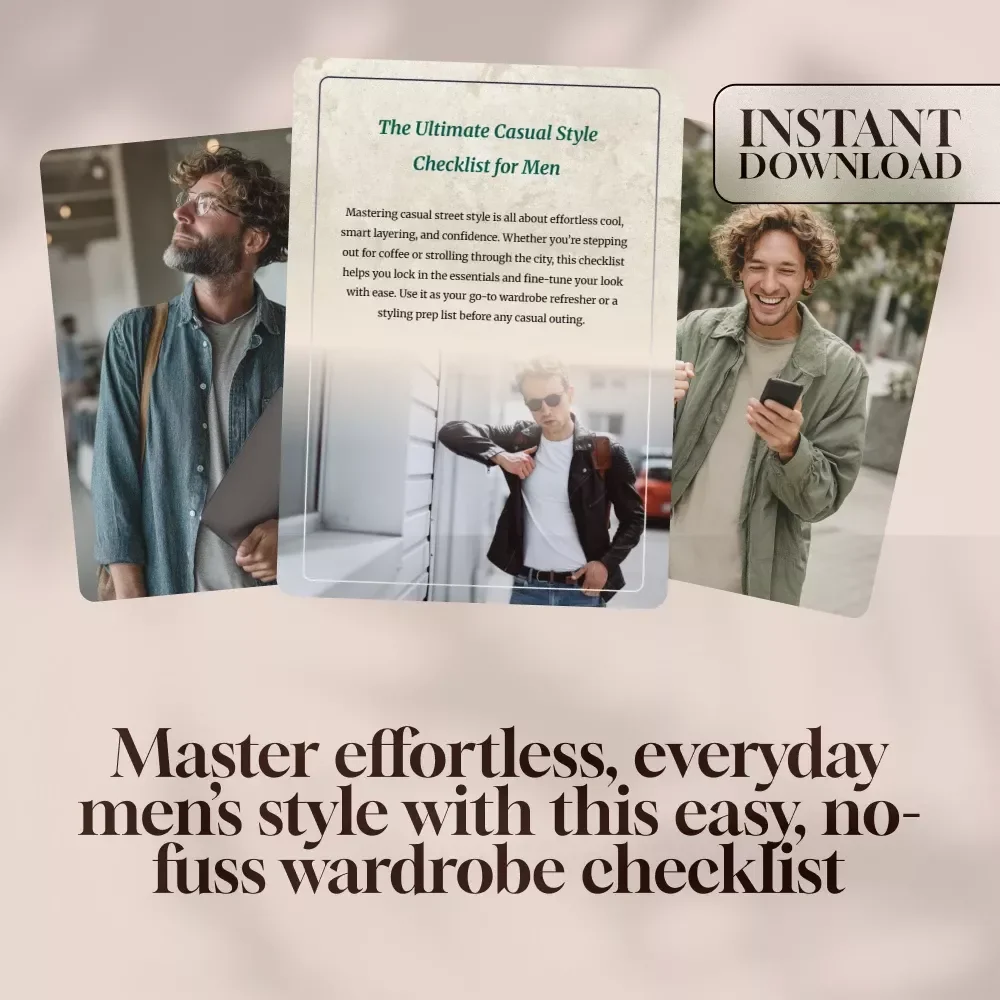 The Ultimate Casual Style Checklist for Men – Digital Download Guide for Casual Street Style Mens Fashion, Outfit Ideas, and Wardrobe Essentials