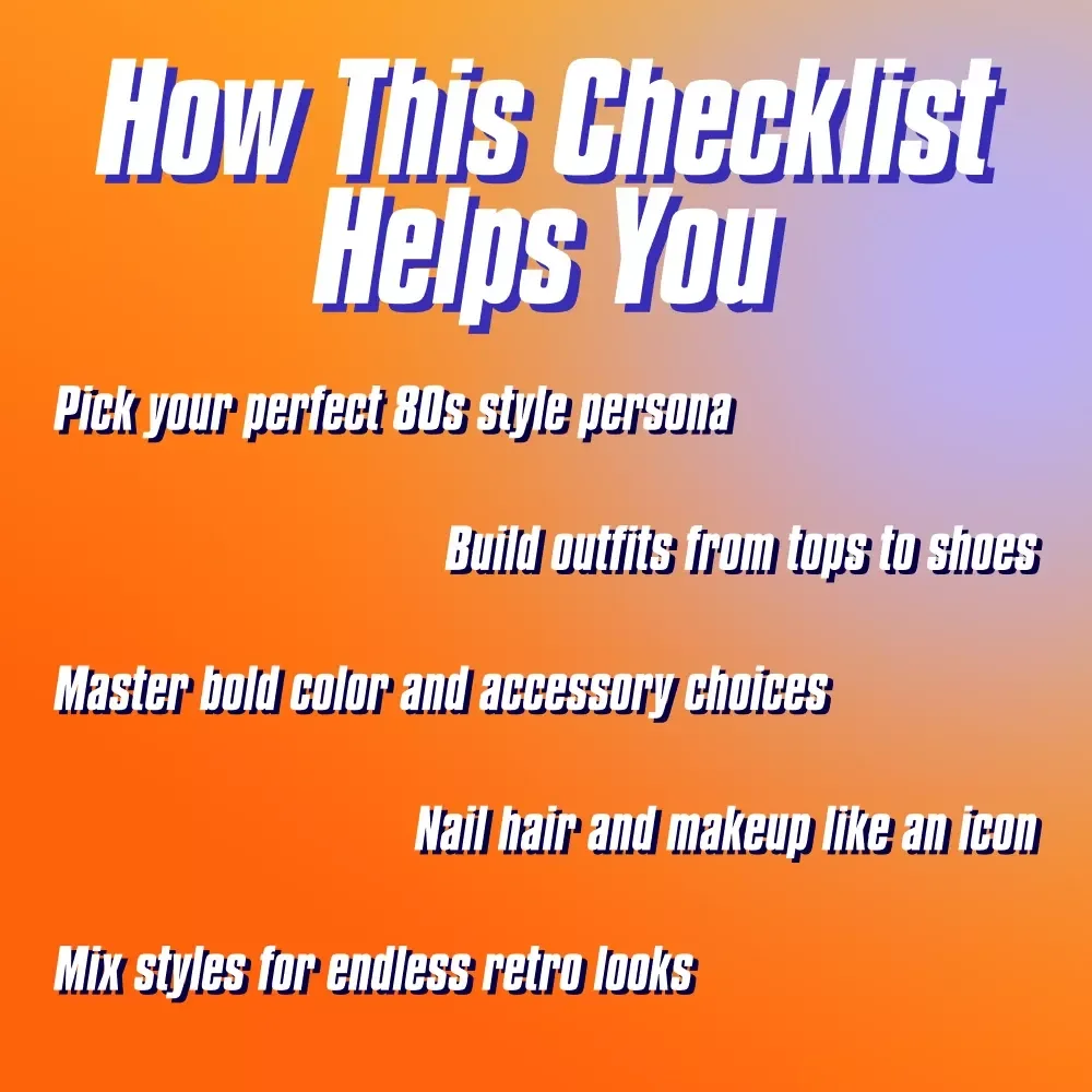 Totally 80s Style Checklist: Dress Like You Just Stepped Out of a Music Video | Retro 80s Style Clothing Digital Download, Fashion Guide & Outfit Inspiration