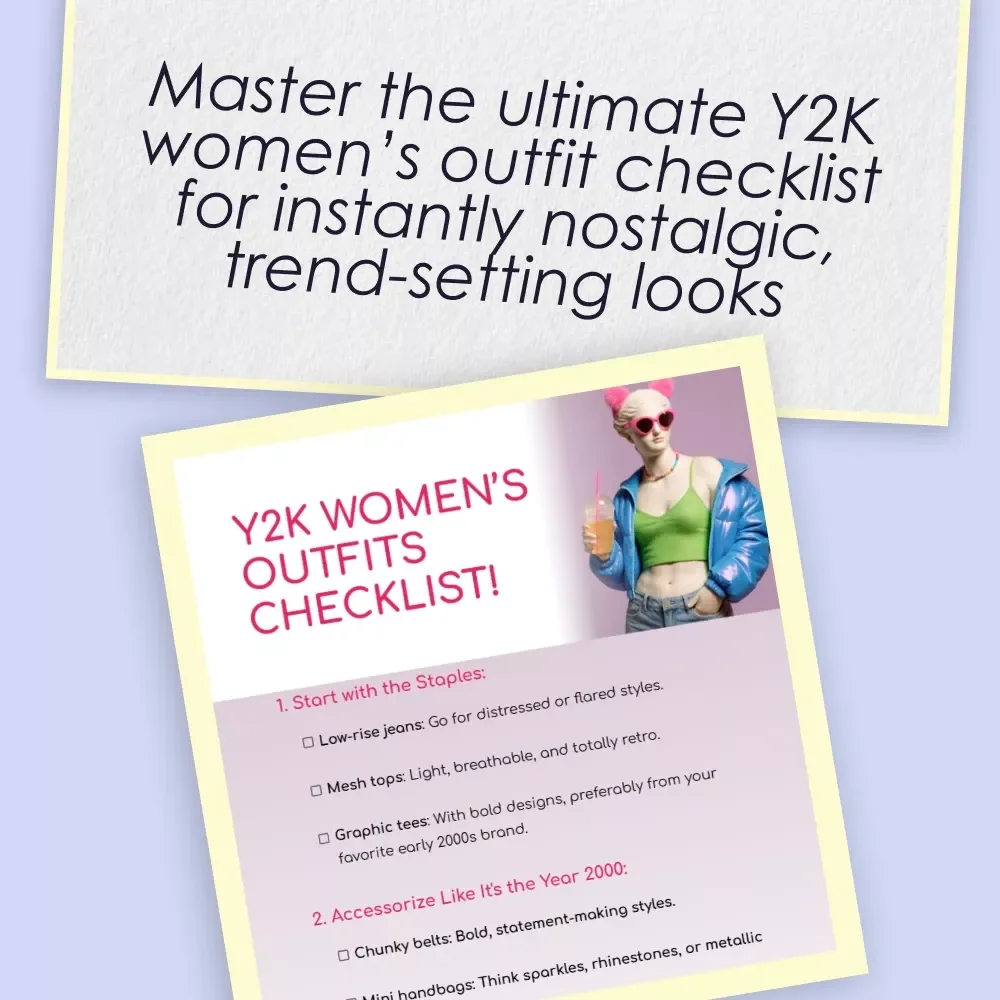 Y2K Women’s Outfits Checklist! | Digital Download Guide for Retro 2000s Fashion, eBook Style Wardrobe Inspiration for y2k outfits women