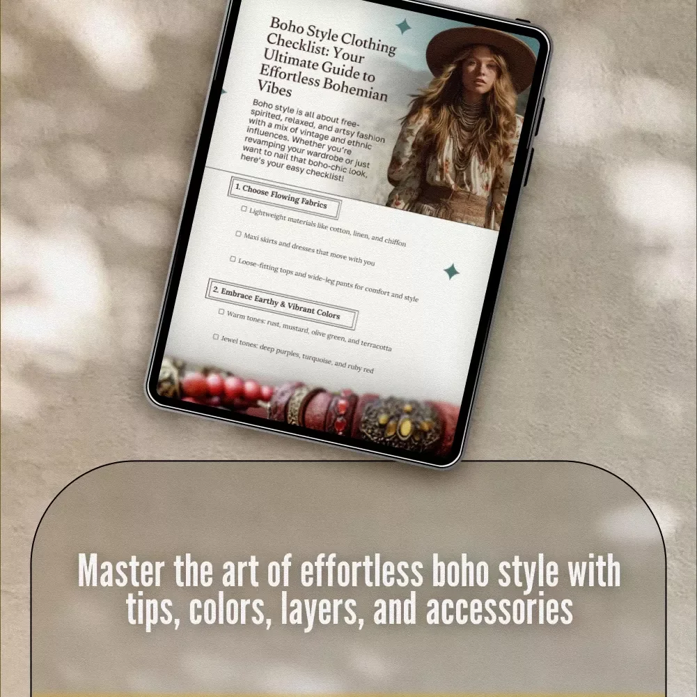 Boho Style Clothing Checklist: Your Ultimate Guide to Effortless Bohemian Vibes | Digital Download | Printable Fashion Guide for Boho Style Clothing Lovers