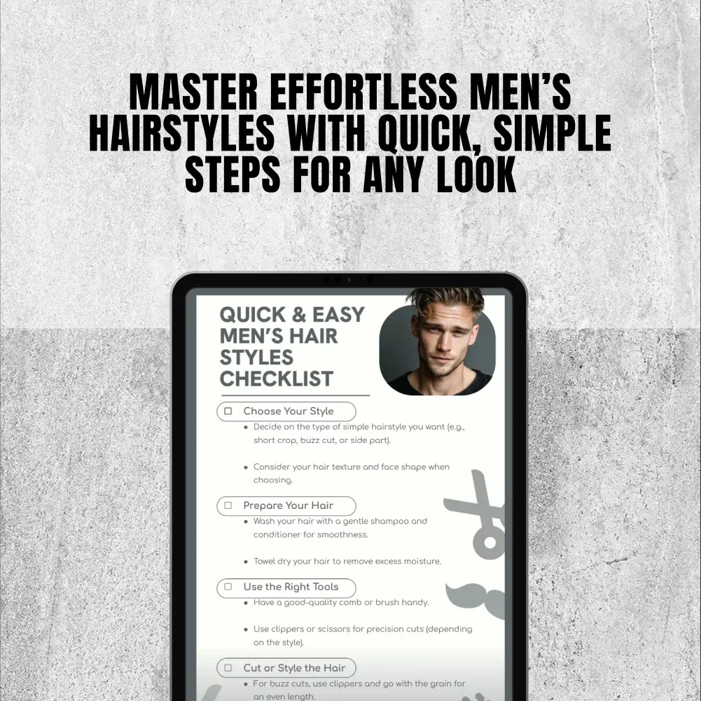 Quick & Easy Men’s Hair Styles Checklist | Simple Hair Style Men | Digital Download Grooming Guide for Modern Looks