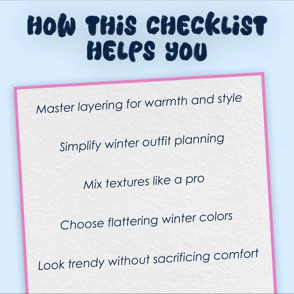 Winter Fashion Women Checklist | Stylish Cold Weather Outfit Planner | Digital Download Fashion Guide for Women