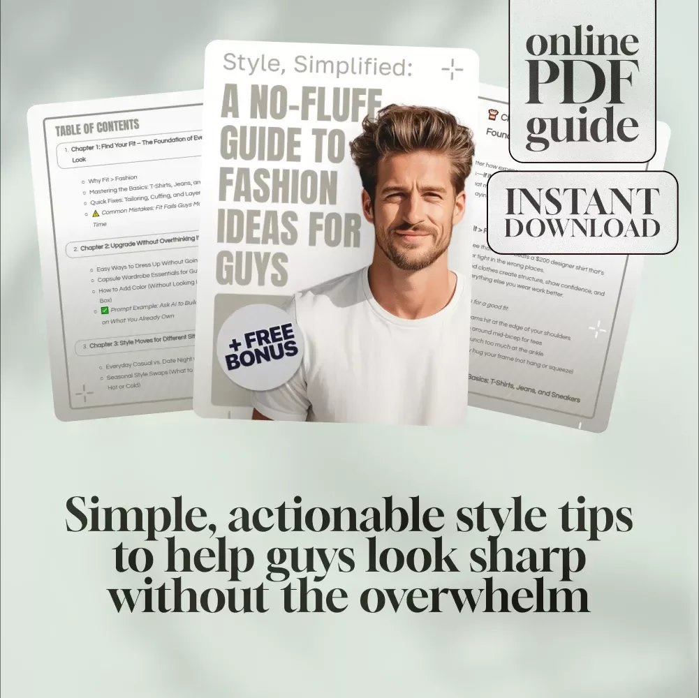 Style, Simplified: A No-Fluff Guide to Fashion Ideas for Guys | Digital Download Men’s Style Guide, Capsule Wardrobe Tips & Outfit Inspiration