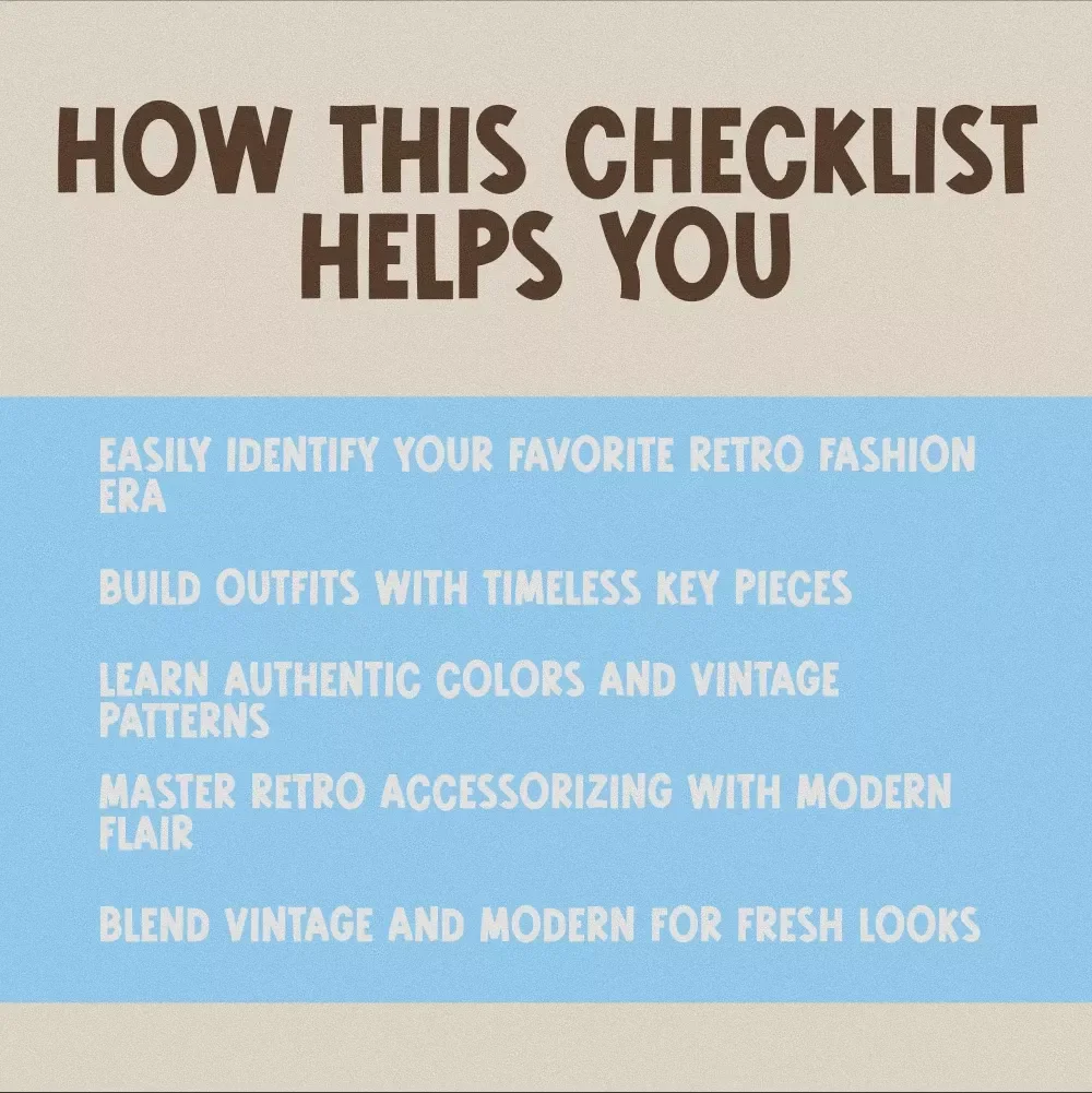 Ultimate Retro Style Clothing Checklist | Vintage Fashion Guide | Printable Download | Retro Style Outfit Planner | Digital Clothing Checklist