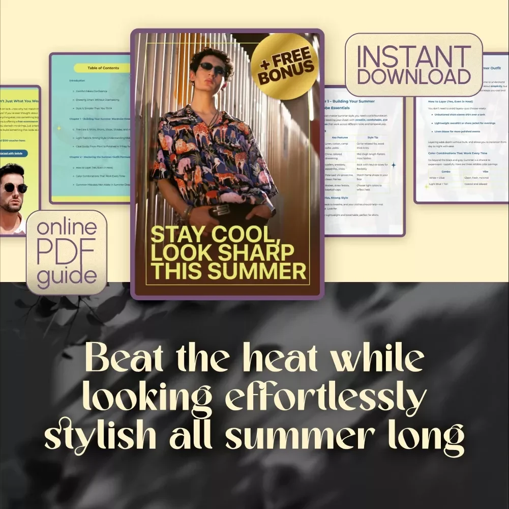 Stay Cool, Look Sharp This Summer – Men’s Summer Fashion Guide for Effortless Style, Wardrobe Essentials, and Outfit Inspiration (Digital Download)