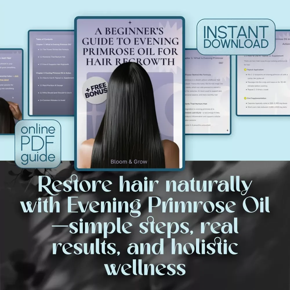 Bloom & Grow: A Beginner’s Guide to Evening Primrose Oil for Hair Regrowth | Holistic Hair Health eBook, Digital Download Wellness Guide