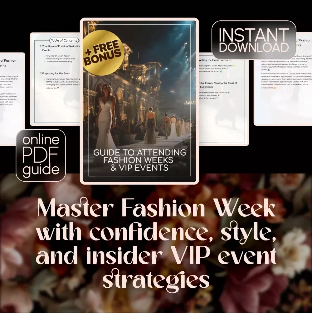 Guide to Attending Fashion Weeks and VIP Events – Digital Download | Fashion Week Guide | VIP Events eBook | Runway Checklist | Networking Tips