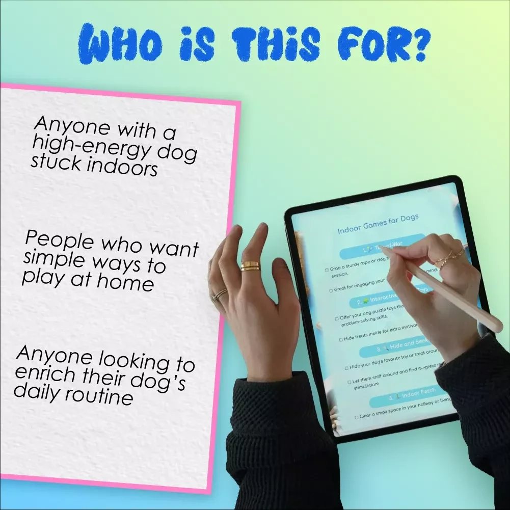 Indoor Games for Dogs - Printable Dog Activities Checklist for Bored Dogs | Fun Indoor Dog Games Guide for Rainy Days & Apartment Living