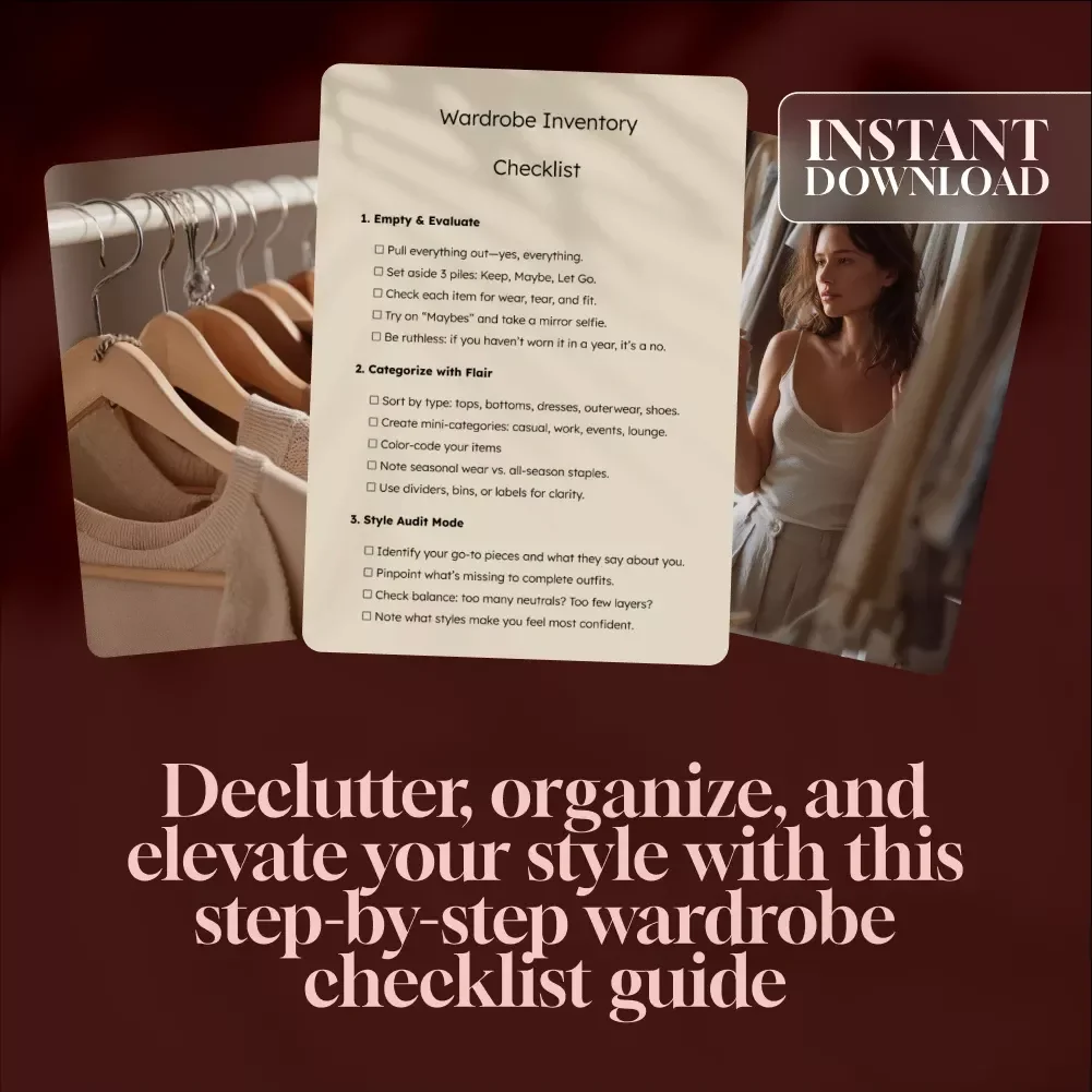 Wardrobe Inventory Checklist | Closet Declutter Guide | Digital Download eBook for Organizing Your Wardrobe, Style Audit & Fashion Planning