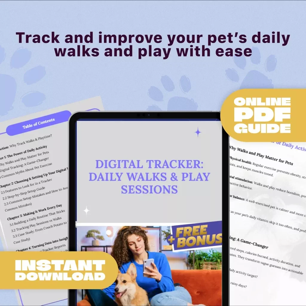 Digital Tracker: Daily Walks & Play Sessions | Pet Activity Guide, eBook for Dog Owners, Digital Pet Care Checklist