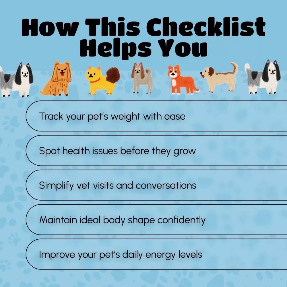 Pet Weight & Body Condition Checklist | Digital Pet Health Guide | Vet-Approved Pet Body Condition Score Tracker for Cats & Dogs