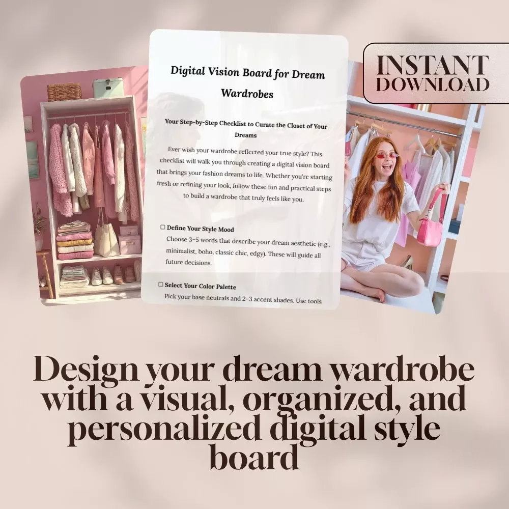 Digital Vision Board for Dream Wardrobes | Wardrobe Planner Checklist | Fashion Aesthetic Guide | Style Mood Board | Digital Download