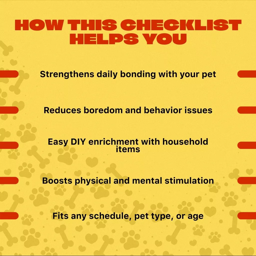 30-Day Pet Enrichment Challenge Checklist | Pet Wellness, Bonding Activities & DIY Games for Dogs and Cats