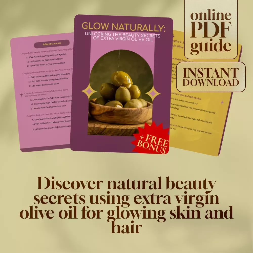 Glow Naturally: Unlocking the Beauty Secrets of Extra Virgin Olive Oil | Extra Virgin Olive Oil Beauty Benefits Guide, Skincare eBook, Hair Care Checklist, Natural Beauty Digital Download
