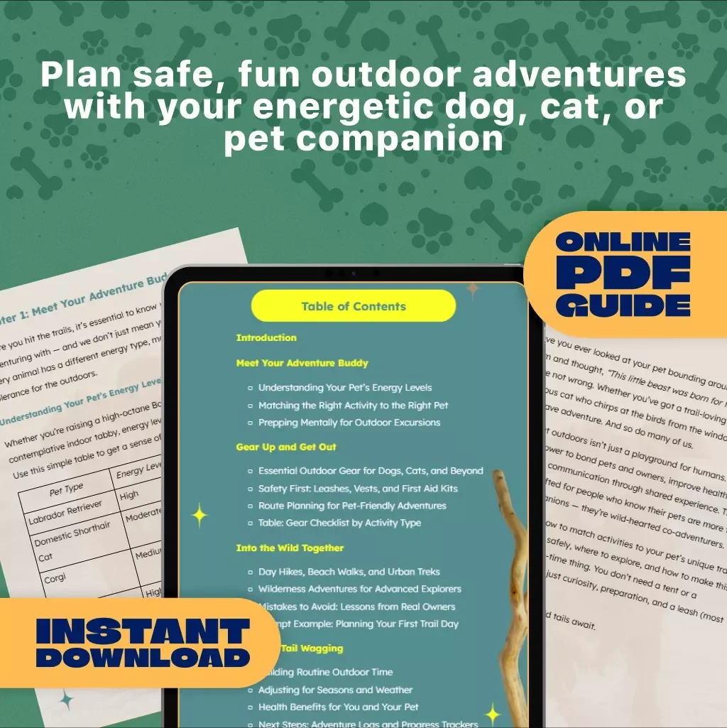 Outdoor Adventure Guide for Active Pets | Pet Hiking Guide, Pet Travel Checklist, Pet Safety Gear eBook, Dog & Cat Adventure Planner PDF