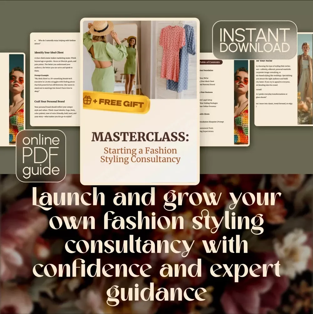 Masterclass: Starting a Fashion Styling Consultancy | Digital Download Guide for Aspiring Stylists, eBook & Business Checklist for Fashion Entrepreneurs