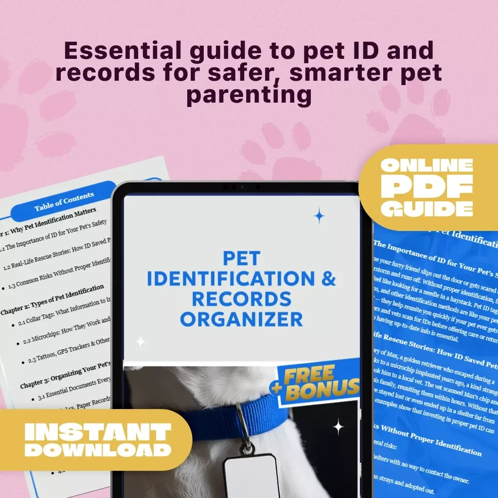 Pet Identification & Records Organizer | Printable Pet ID Guide | Digital Pet Safety eBook | Pet Record Keeping Checklist