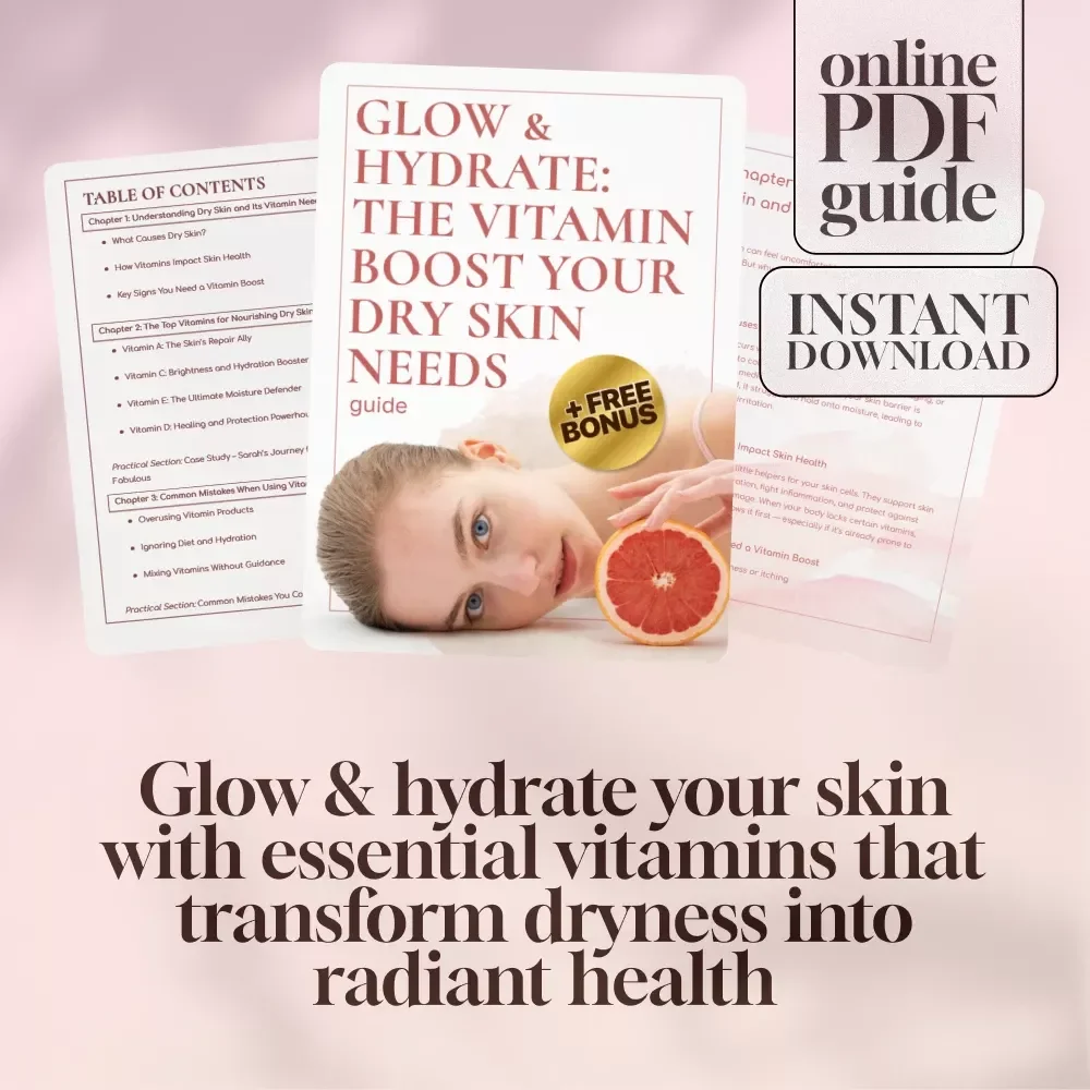 Glow & Hydrate: The Vitamin Boost Your Dry Skin Needs | Guide for Glowing Skin | Vitamins for Dry Skin eBook | Skincare Checklist & Routine Plan