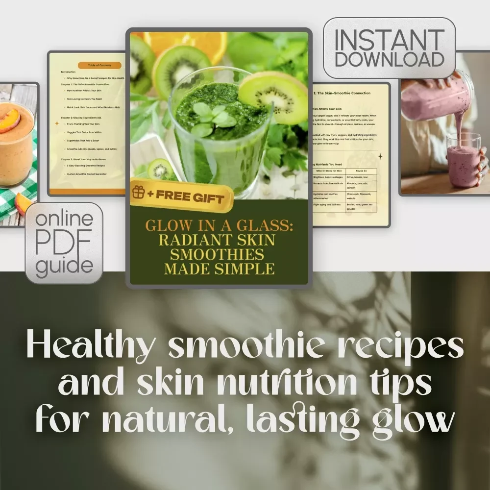 Glow in a Glass: Radiant Skin Smoothies Made Simple | Healthy Smoothies for Glowing Skin | Digital Guide, eBook, Checklist