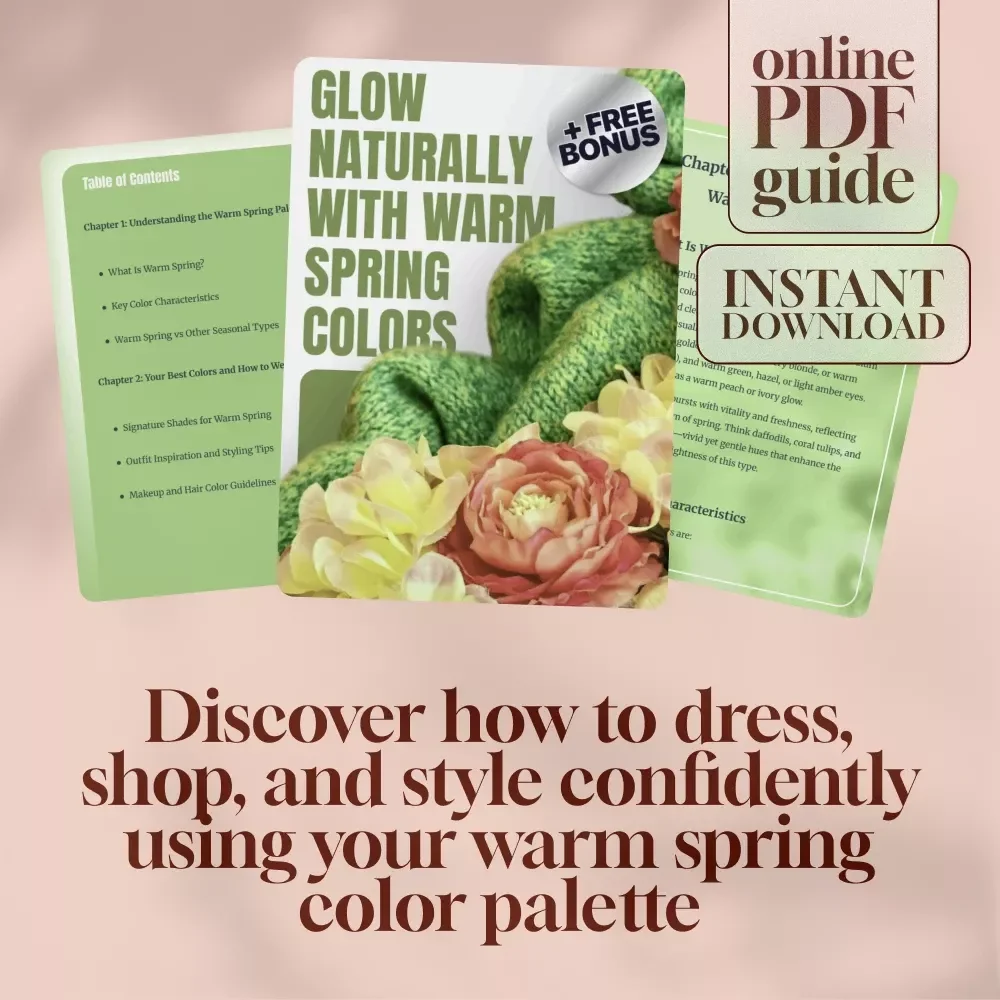 Glow Naturally with Warm Spring Colors | Seasonal Color Analysis Guide | Digital Download for Wardrobe, Makeup & Style Using a Warm Spring Color Palette