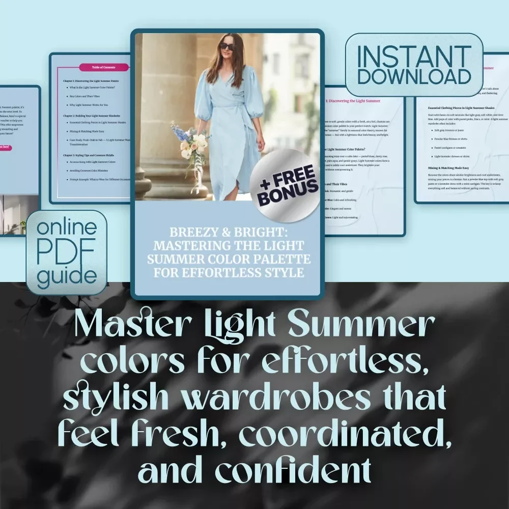 Breezy & Bright: Mastering the Light Summer Color Palette for Effortless Style – Light Summer Color Palette Outfits Guide, Capsule Wardrobe & Styling Tips – Digital Download