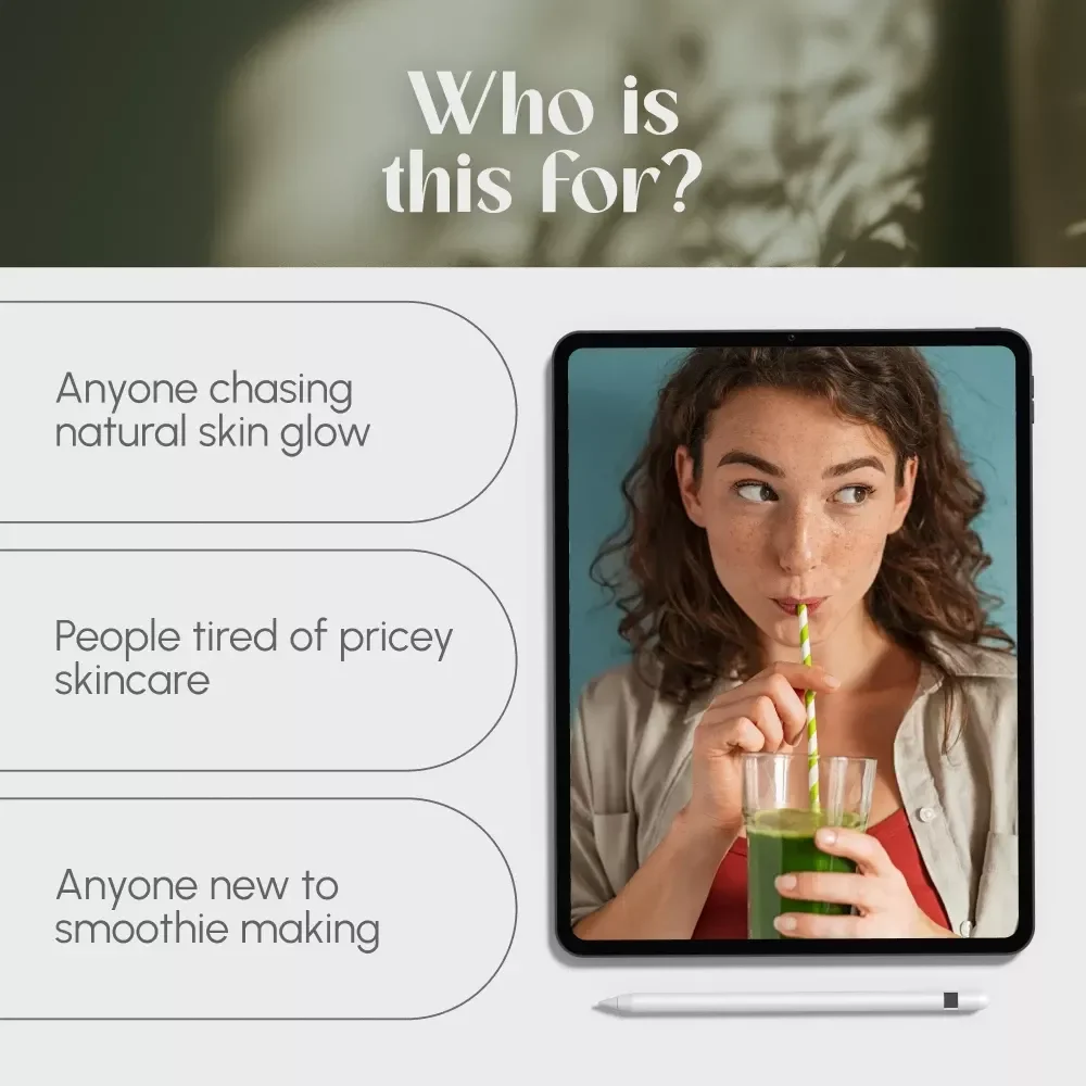 Glow in a Glass: Radiant Skin Smoothies Made Simple | Healthy Smoothies for Glowing Skin | Digital Guide, eBook, Checklist