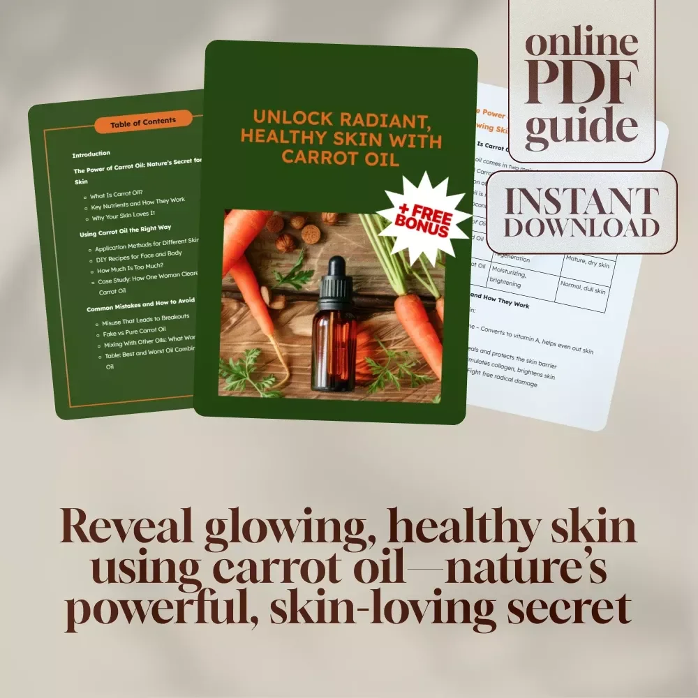 Unlock Radiant, Healthy Skin with Carrot Oil – Skincare Guide, eBook, Digital Download | Carrot Oil for Skin Tips, DIY Recipes, Acne Help