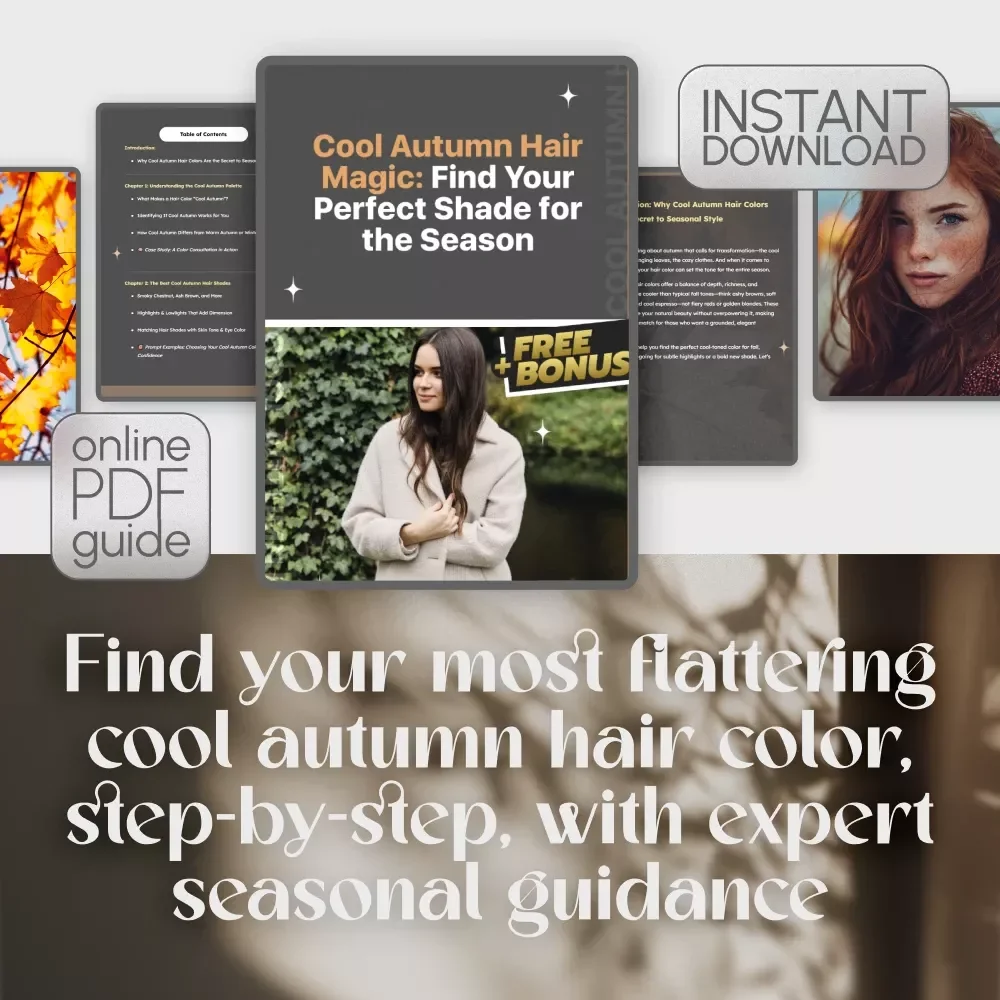 Cool Autumn Hair Magic: Find Your Perfect Shade for the Season | Digital Hair Color Guide for Cool Autumn Hair Colors, Fall Hair Color eBook, Seasonal Shade Checklist