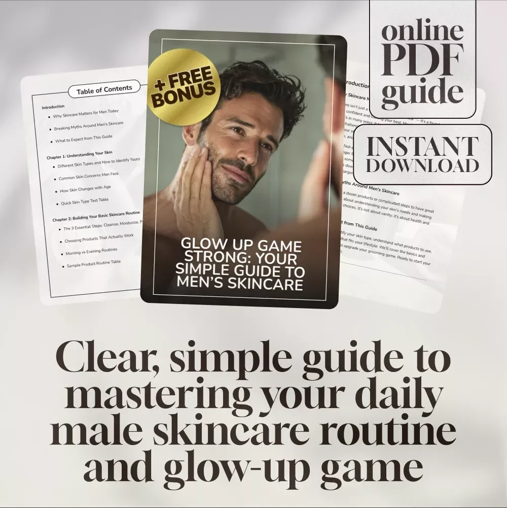 Glow Up Game Strong: Your Simple Guide to Men’s Skincare | Male Skincare Routine Guide | Digital Download eBook for Beginners