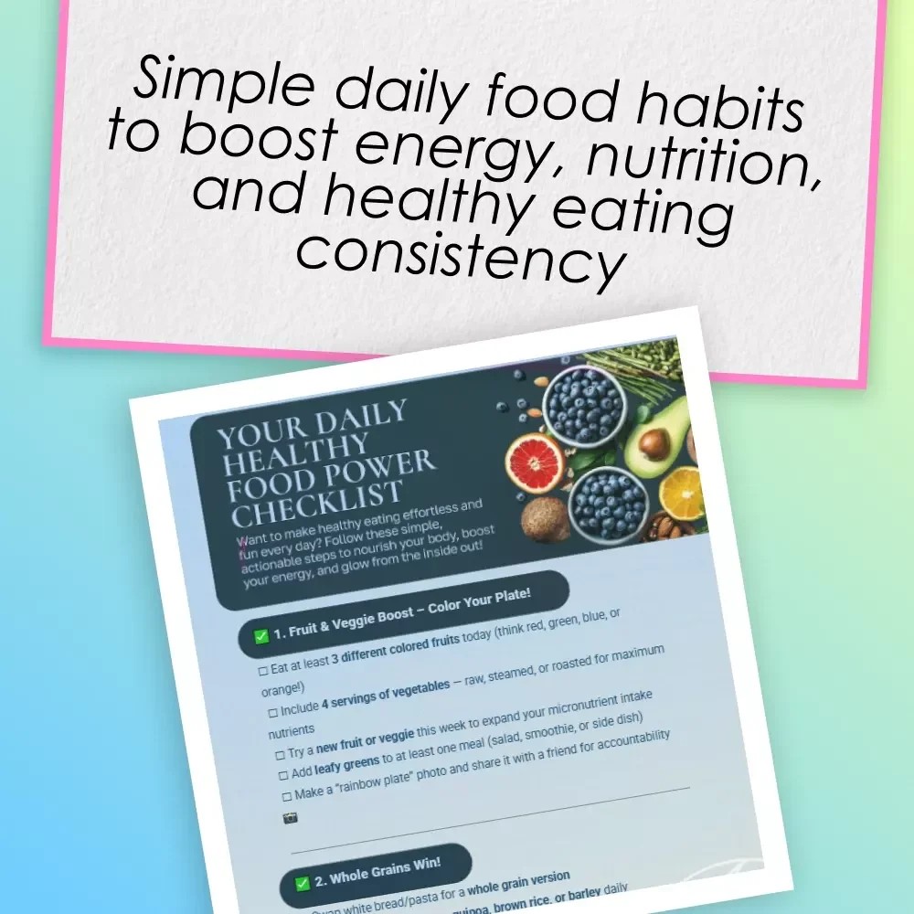 Your Daily Healthy Food Power Checklist – Printable List of Healthy Foods to Eat Everyday | Nutrition Guide | Clean Eating Habit Tracker