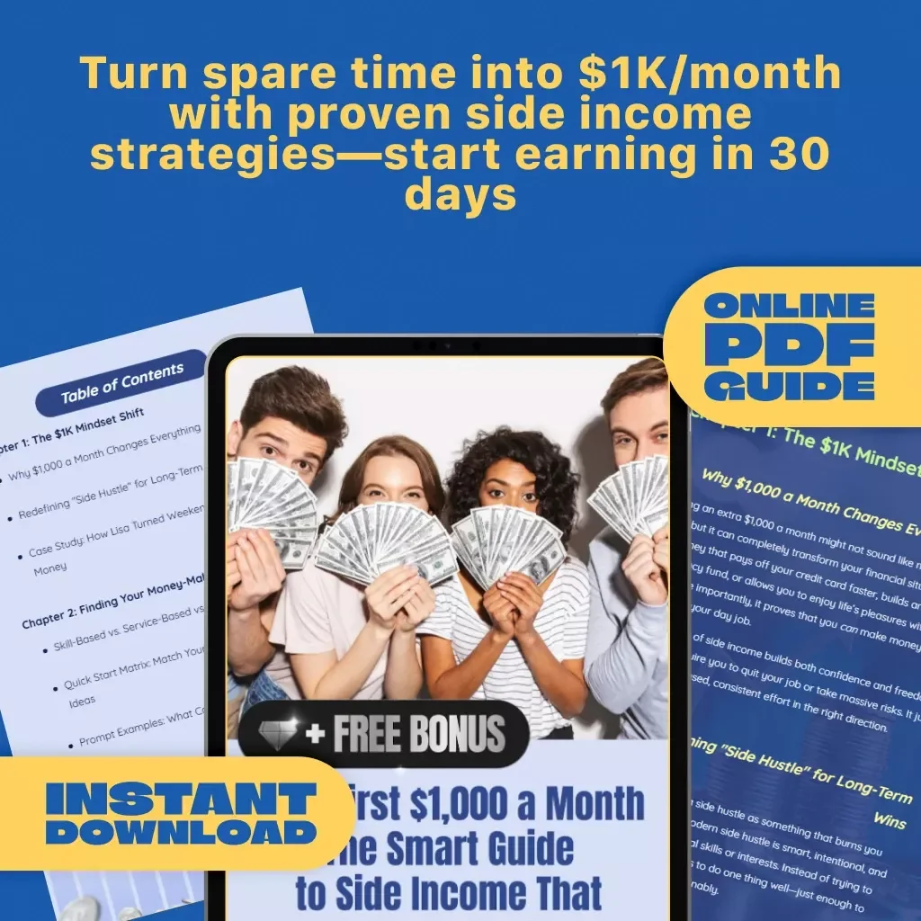 Your First $1,000 a Month: The Smart Guide to Side Income That Actually Works – Digital Download | How to Make $1000 a Month from Side Income
