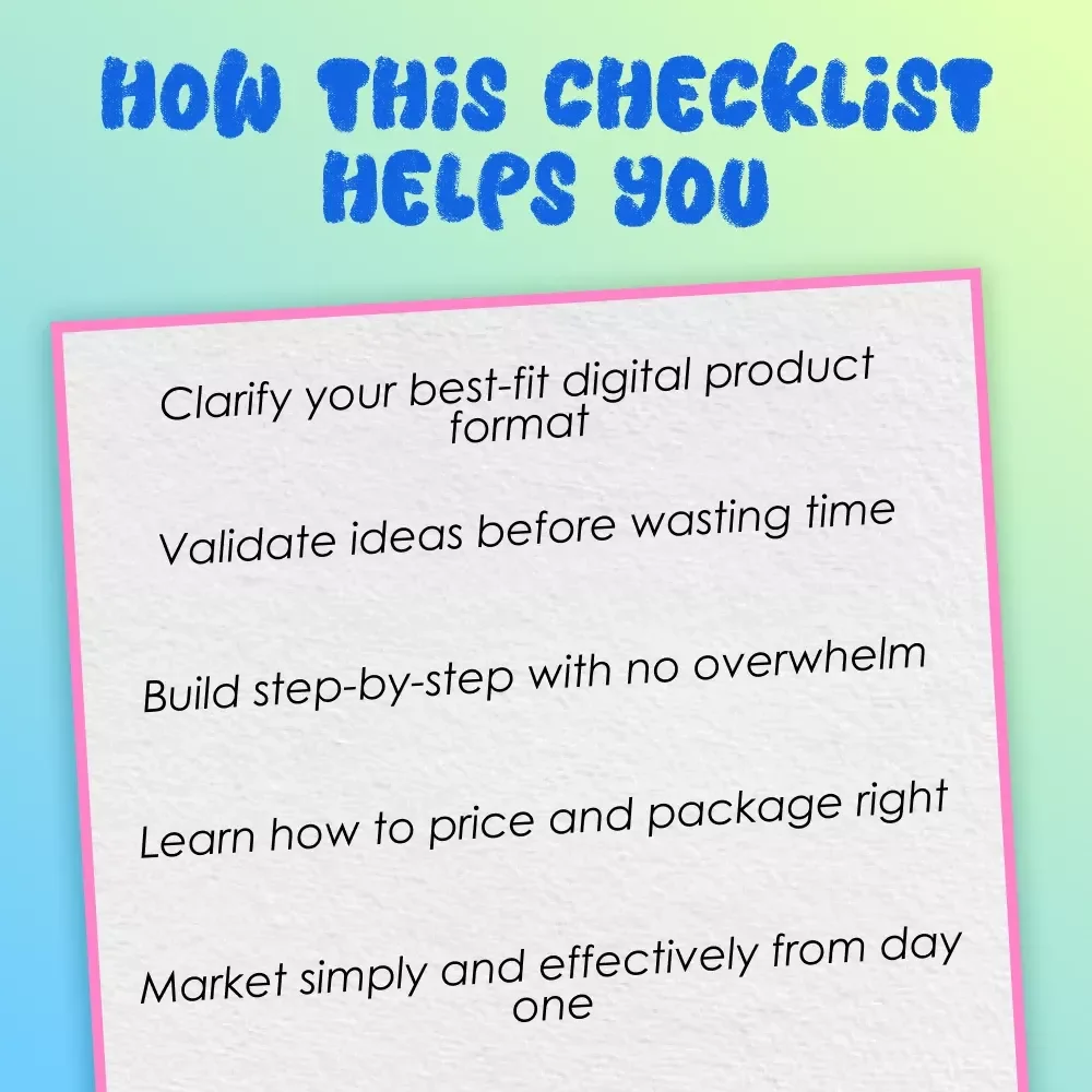 Turn Ideas Into Income Checklist | Creating Digital Products for Income | eBook, Guide, Printable for Digital Entrepreneurs