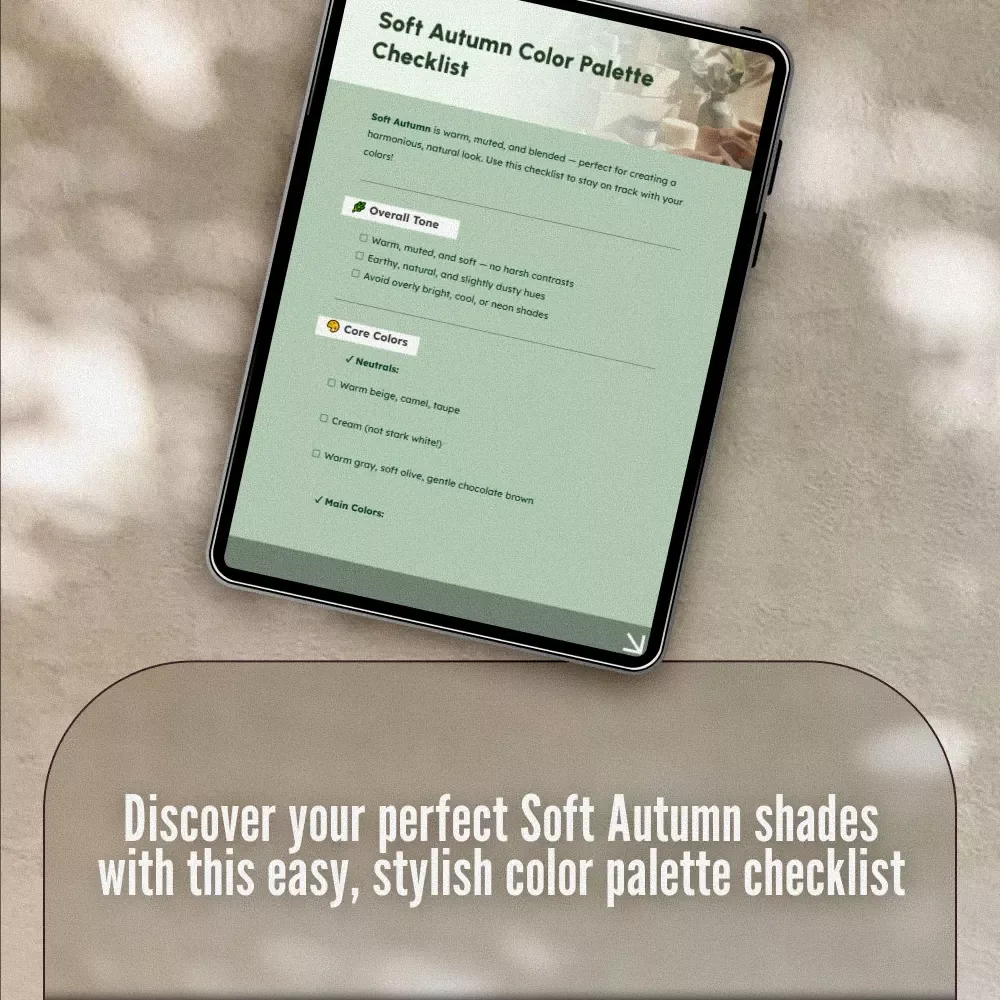 Soft Autumn Color Palette Checklist | Warm Muted Fall Tones | Printable Digital Download for Seasonal Color Analysis