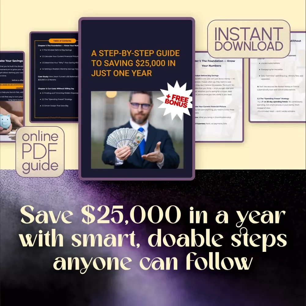 A Step-by-Step Guide to Saving $25,000 in Just One Year | How to Save $25000 in a Year Digital Guide, Budget Planner eBook, Personal Finance Download