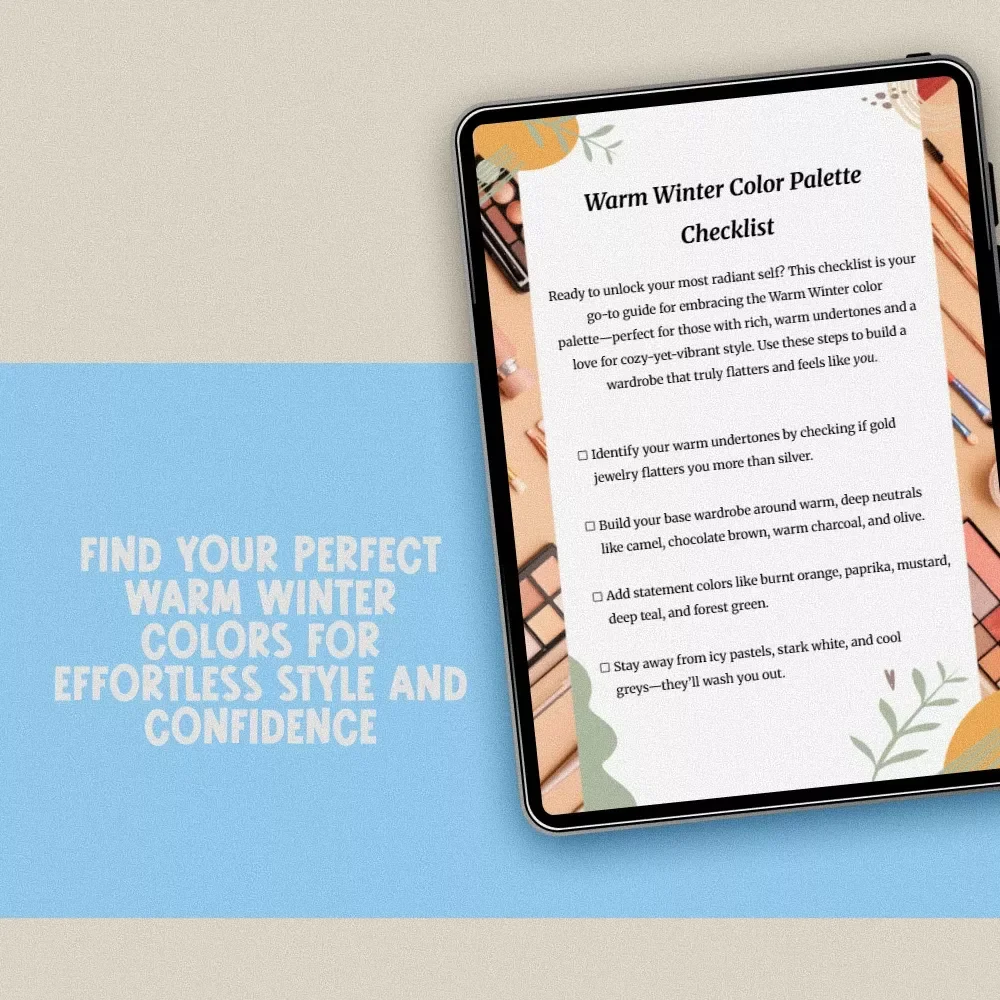 Warm Winter Color Palette Checklist | Digital Download Wardrobe & Makeup Guide for Warm Undertones | Seasonal Color Analysis for Style Confidence