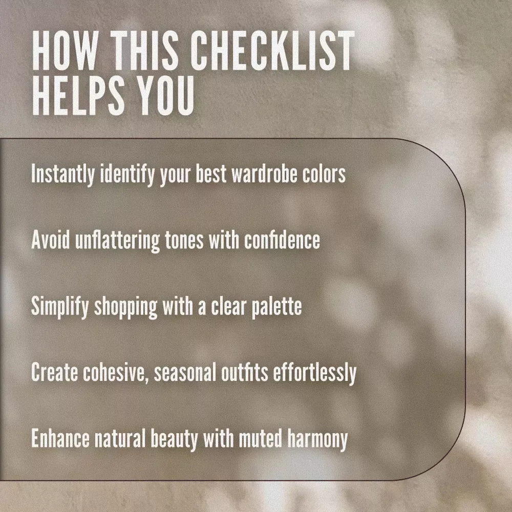 Soft Autumn Color Palette Checklist | Warm Muted Fall Tones | Printable Digital Download for Seasonal Color Analysis